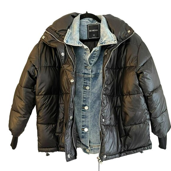 Blank NYC Layered Oversized Run the Show Denim Puffer Coat Jacket Sz XS NWT - Picture 5 of 10